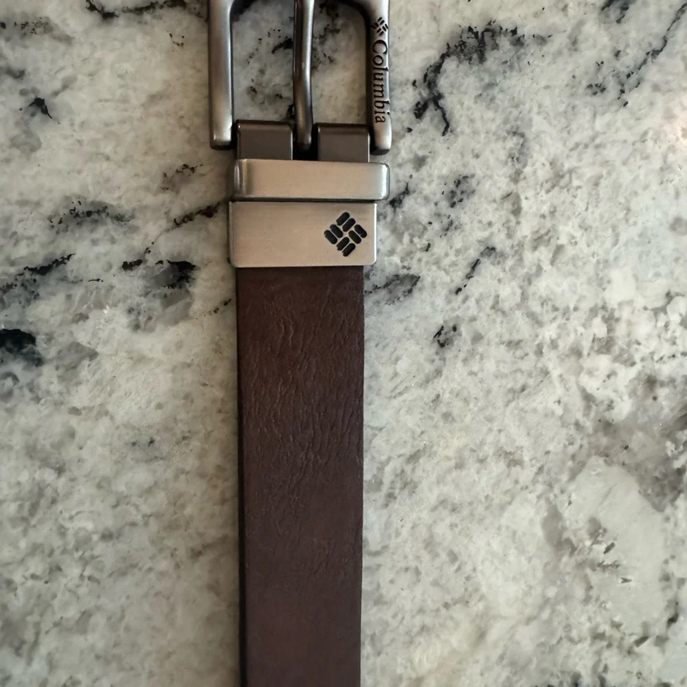 Columbia doble black and brown Leather Belt with Silver Brushed Metal Buckle